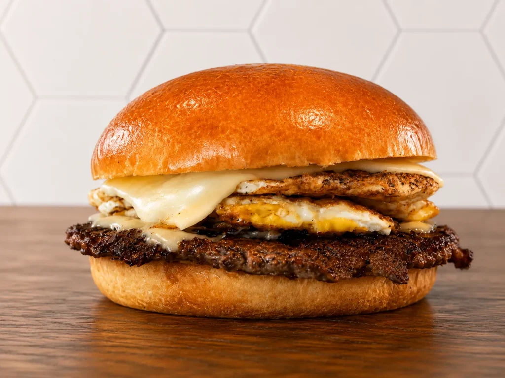 Egg and Cheese Breakfast: Classic breakfast sandwich with egg, melted cheese, and toasted brioche bun.